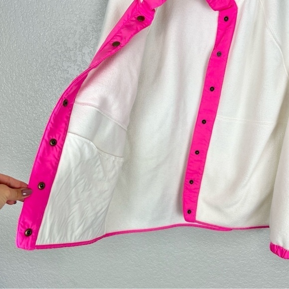 J Crew Sherpa Jacket, Ivory White & Neon Pink M - Fleece, Snap Button Up, Winter - Picture 6 of 11